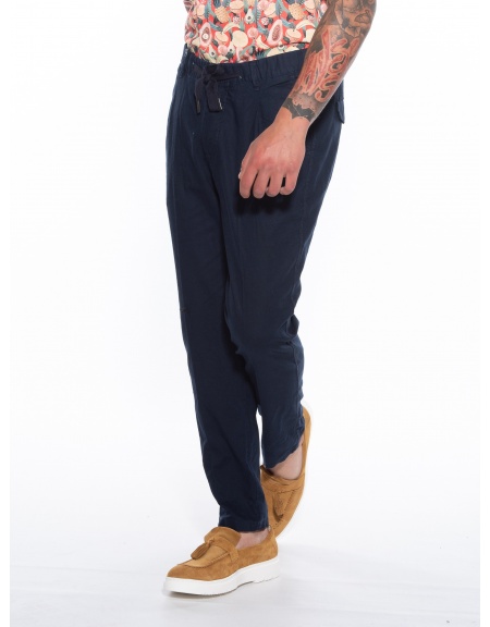OVER-D Παντελόνι Chino λινό OM623PN Μπλε OVER-D - 5