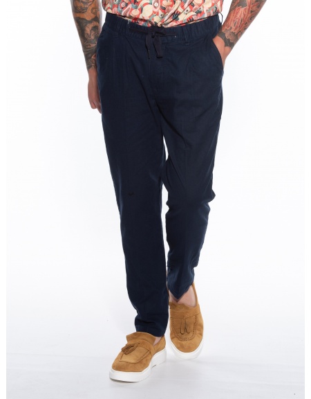 OVER-D Παντελόνι Chino λινό OM623PN Μπλε OVER-D - 11