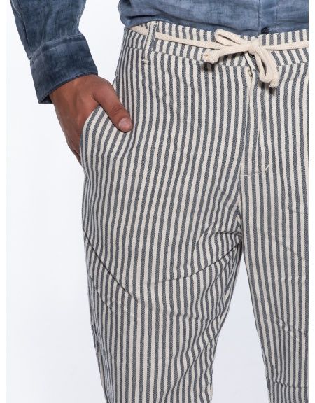 OVER-D jean striped trousers OM737PN Ecru - Blue OVER-D - 5