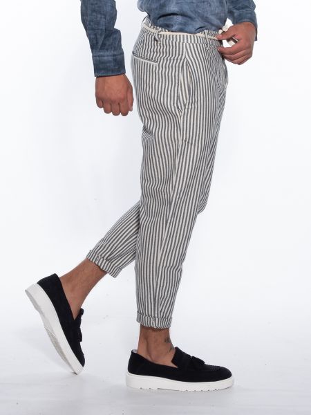 OVER-D jean striped trousers OM737PN Ecru - Blue OVER-D - 3