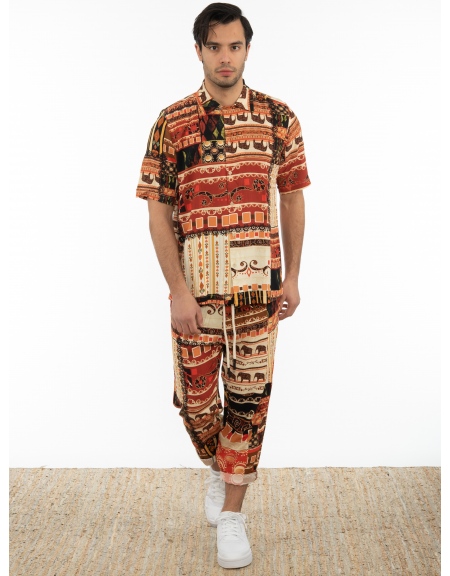 XAGON MAN Short Sleeve Shirt 2PGREE4 Printed - Brown XAGON MAN - 5