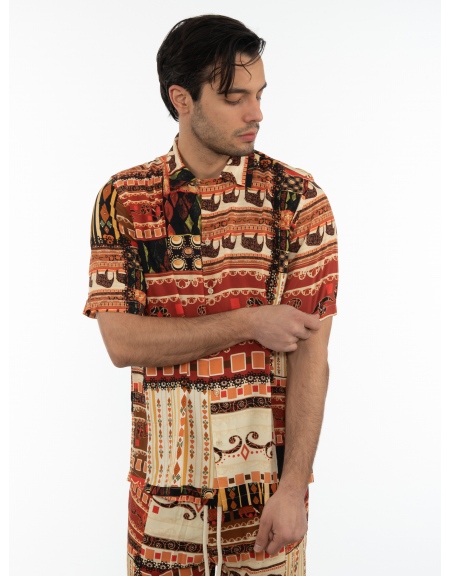 XAGON MAN Short Sleeve Shirt 2PGREE4 Printed - Brown XAGON MAN - 3