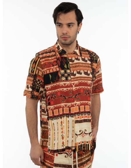 XAGON MAN Short Sleeve Shirt 2PGREE4 Printed - Brown XAGON MAN - 1