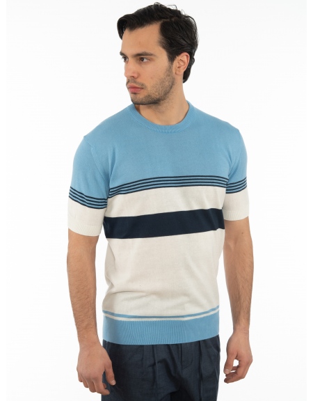 OVER-D T-shirt νημάτινο OE1S2S2M13 Σιέλ - Λευκό OVER-D - 4