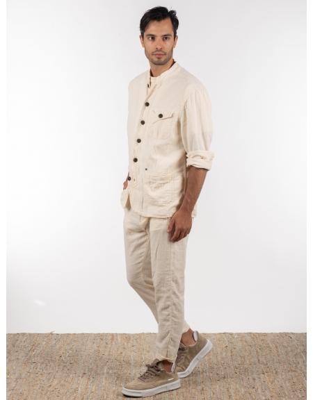 GABBA Πουκάμισο - Jacket mao Goa Crinkle P6074 Μπεζ GABBA - 9