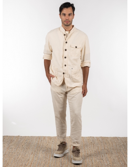 GABBA Πουκάμισο - Jacket mao Goa Crinkle P6074 Μπεζ GABBA - 6