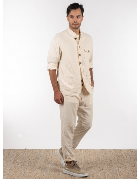 GABBA Πουκάμισο - Jacket mao Goa Crinkle P6074 Μπεζ GABBA - 8