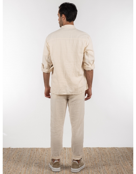 GABBA Πουκάμισο - Jacket mao Goa Crinkle P6074 Μπεζ GABBA - 7