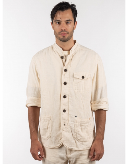 GABBA Πουκάμισο - Jacket mao Goa Crinkle P6074 Μπεζ GABBA - 10