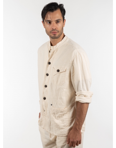 GABBA Πουκάμισο - Jacket mao Goa Crinkle P6074 Μπεζ GABBA - 4