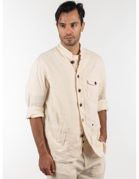 GABBA Πουκάμισο - Jacket mao Goa Crinkle P6074 Μπεζ GABBA - 3