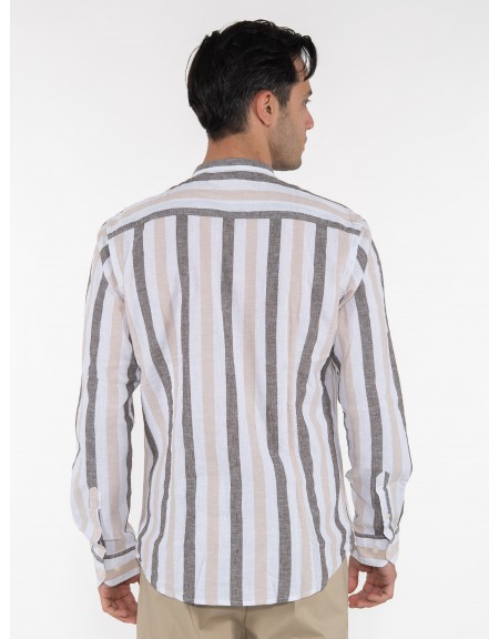OVER-D Πουκάμισο mao ριγέ OE1S2S3C22 Λευκό - Μπεζ - Καφέ OVER-D - 2