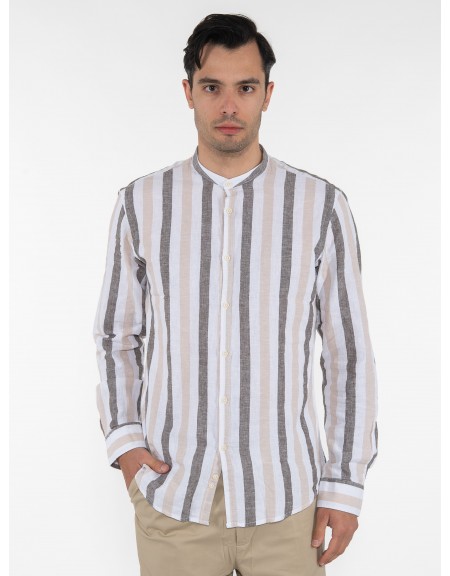 OVER-D Πουκάμισο mao ριγέ OE1S2S3C22 Λευκό - Μπεζ - Καφέ OVER-D - 10