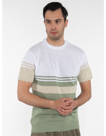 OVER-D T-shirt ριγέ OE1S2S3M21 Λευκό - Λαδί OVER-D - 3