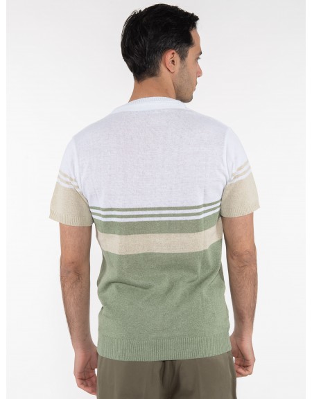 OVER-D T-shirt ριγέ OE1S2S3M21 Λευκό - Λαδί OVER-D - 2