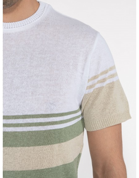 OVER-D T-shirt ριγέ OE1S2S3M21 Λευκό - Λαδί OVER-D - 5