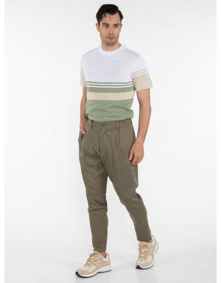 OVER-D T-shirt ριγέ OE1S2S3M21 Λευκό - Λαδί OVER-D - 9