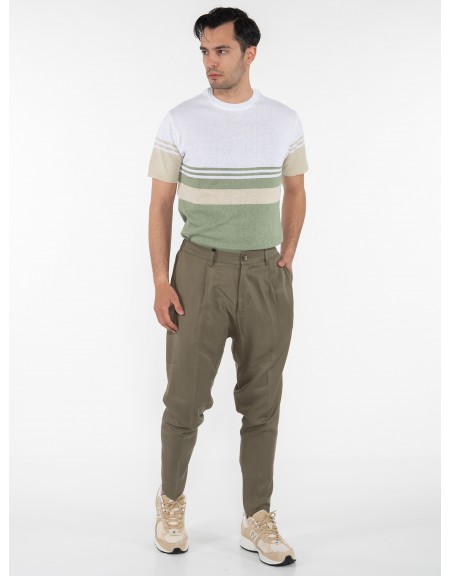 OVER-D T-shirt ριγέ OE1S2S3M21 Λευκό - Λαδί OVER-D - 7