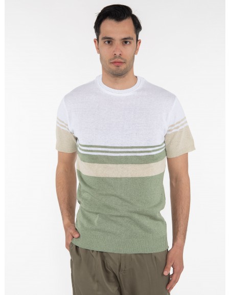 OVER-D T-shirt ριγέ OE1S2S3M21 Λευκό - Λαδί OVER-D - 1