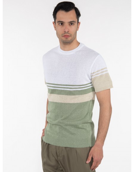 OVER-D T-shirt ριγέ OE1S2S3M21 Λευκό - Λαδί OVER-D - 4