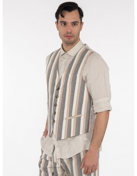 OVER-D Γιλέκο ριγέ OE1S2S3I04 Μπεζ - Εκρού OVER-D - 4