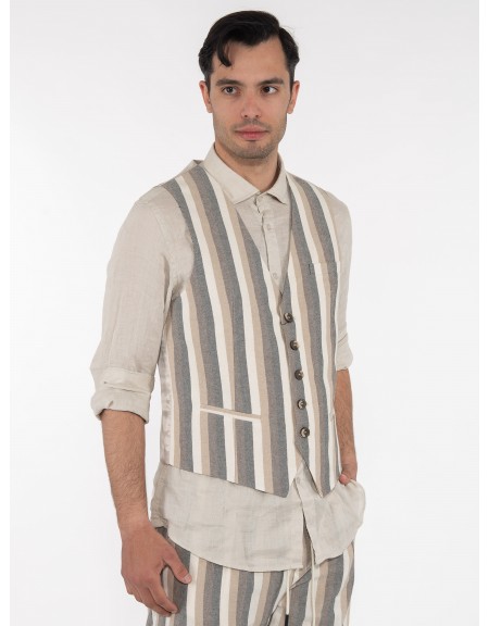 OVER-D Γιλέκο ριγέ OE1S2S3I04 Μπεζ - Εκρού OVER-D - 3