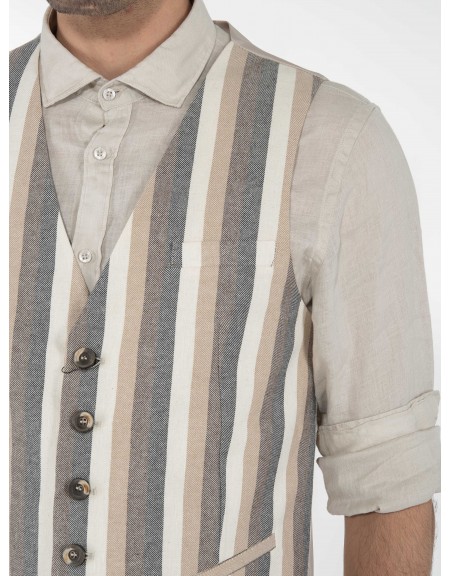 OVER-D Γιλέκο ριγέ OE1S2S3I04 Μπεζ - Εκρού OVER-D - 5