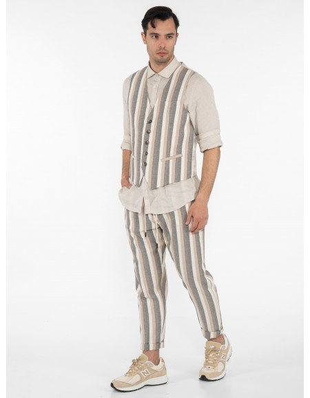 OVER-D Γιλέκο ριγέ OE1S2S3I04 Μπεζ - Εκρού OVER-D - 9