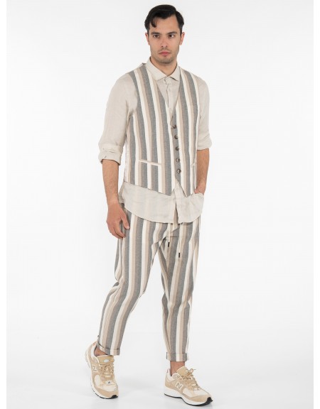 OVER-D Γιλέκο ριγέ OE1S2S3I04 Μπεζ - Εκρού OVER-D - 7