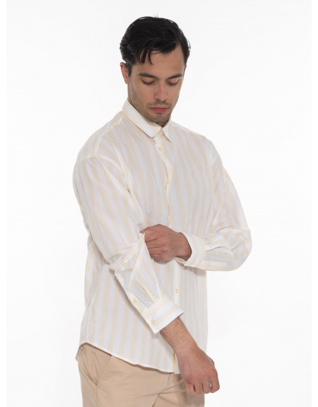 GABBA Πουκάμισο ριγέ HARVEY LS Λευκό - Κίτρινο GABBA - 3