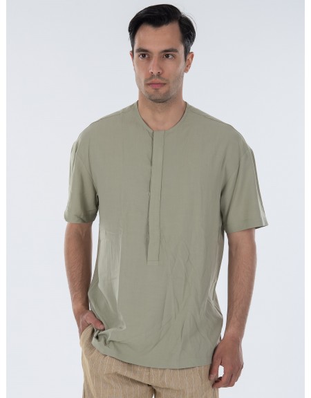 NINETEEN Πουκαμίσα mao K23-1030 Λαδί NINETEEN - 12