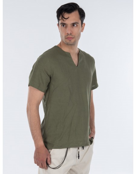 TAG T-shirt λινό TMSS22407 MONTANITA Χακί TAG - 3