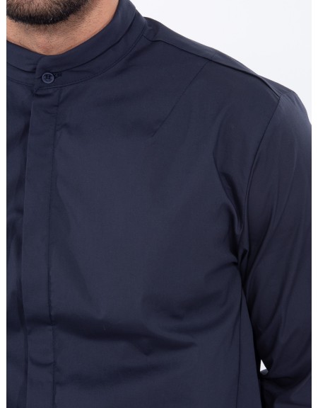 NINETEEN Πουκάμισο mao K24-1017 Μπλε NINETEEN - 5