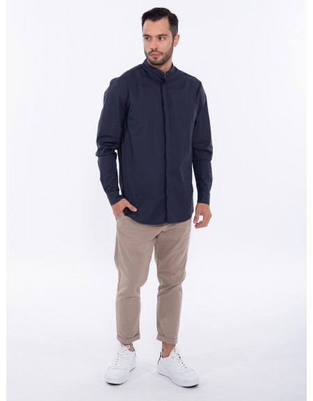 NINETEEN Πουκάμισο mao K24-1017 Μπλε NINETEEN - 7