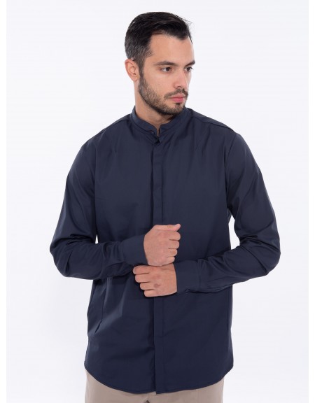 NINETEEN Πουκάμισο mao K24-1017 Μπλε NINETEEN - 1