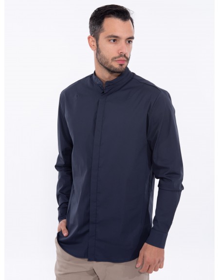 NINETEEN Πουκάμισο mao K24-1017 Μπλε NINETEEN - 4