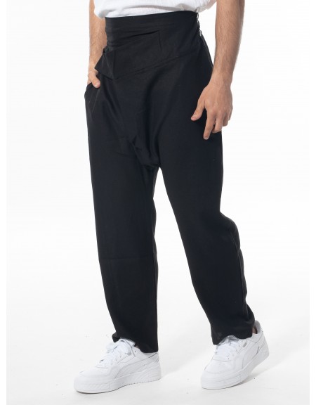 LA HAINE Παντελόνι λινό 3B LM100 Μαύρο LA HAINE - 3