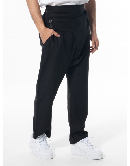 LA HAINE Παντελόνι λινό 3B LM100 Μαύρο LA HAINE - 4