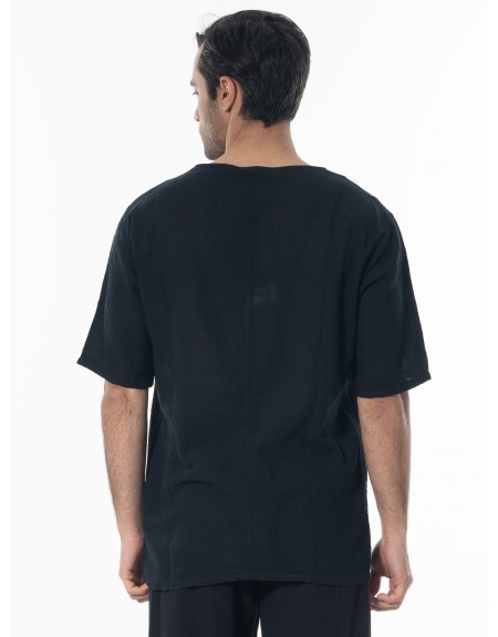 LA HAINE T-shirt linen 3V LM140 Black LA HAINE - 2