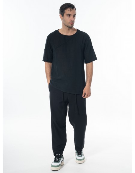 LA HAINE T-shirt linen 3V LM140 Black LA HAINE - 6