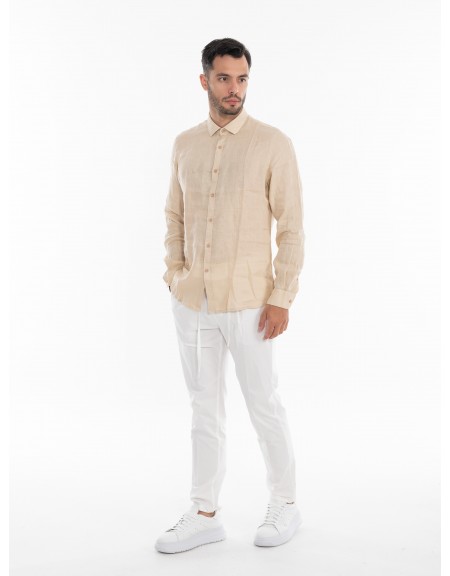 OVER-D Πουκάμισο λινό OE1S2S4C49 Μπεζ OVER-D - 7