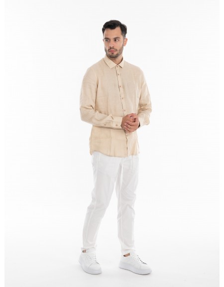 OVER-D Πουκάμισο λινό OE1S2S4C49 Μπεζ OVER-D - 8