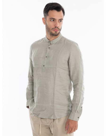 OVER-D Πουκάμισο λινό mao OE1S2S4C48 Λαδί OVER-D - 1