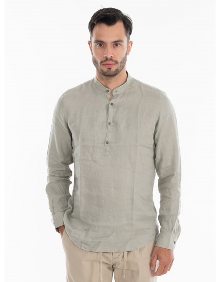 OVER-D Πουκάμισο λινό mao OE1S2S4C48 Λαδί OVER-D - 2