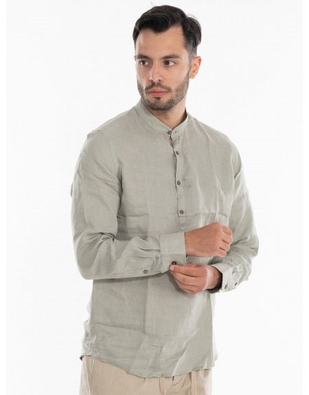 OVER-D Πουκάμισο λινό mao OE1S2S4C48 Λαδί OVER-D - 3