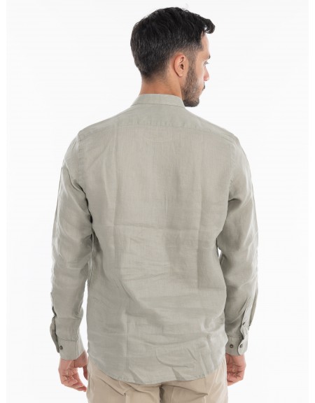 OVER-D Πουκάμισο λινό mao OE1S2S4C48 Λαδί OVER-D - 4
