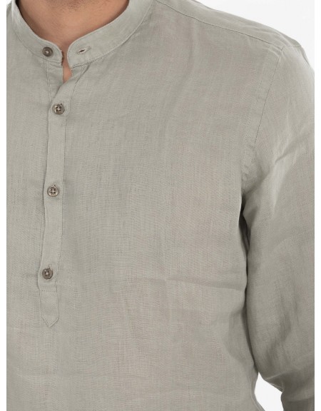 OVER-D Πουκάμισο λινό mao OE1S2S4C48 Λαδί OVER-D - 5