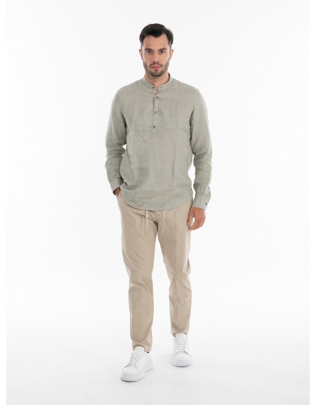 OVER-D Πουκάμισο λινό mao OE1S2S4C48 Λαδί OVER-D - 6