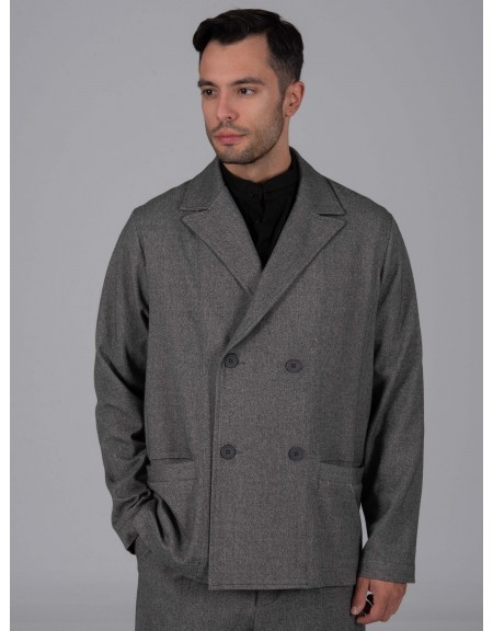 NINETEEN Σακάκι σταυροκουμπωτό X24-1035 Γκρι μελανζέ NINETEEN - 1