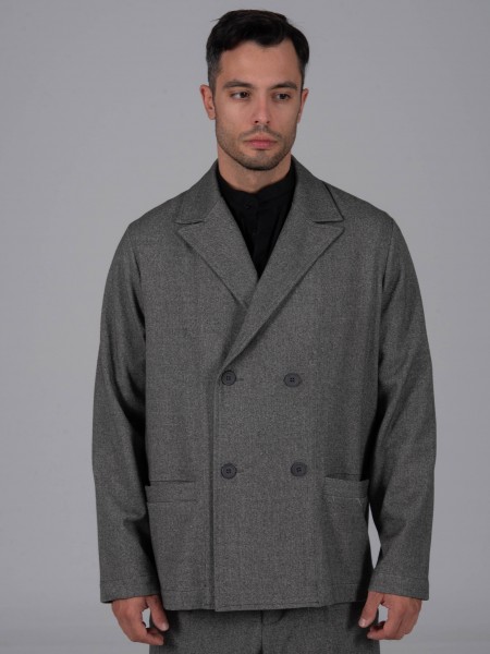 NINETEEN Σακάκι σταυροκουμπωτό X24-1035 Γκρι μελανζέ NINETEEN - 6